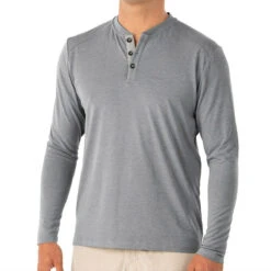 Men's Bamboo Flex Henley -Urban Trail Sales Store M Flex Henley HeatherBlueDusk 1