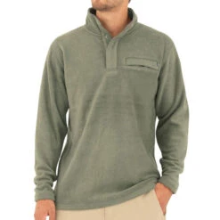 Men's Bamboo Polar Fleece Snap Pullover -Urban Trail Sales Store M PolarFleece SnapPullover DarkOlive 1