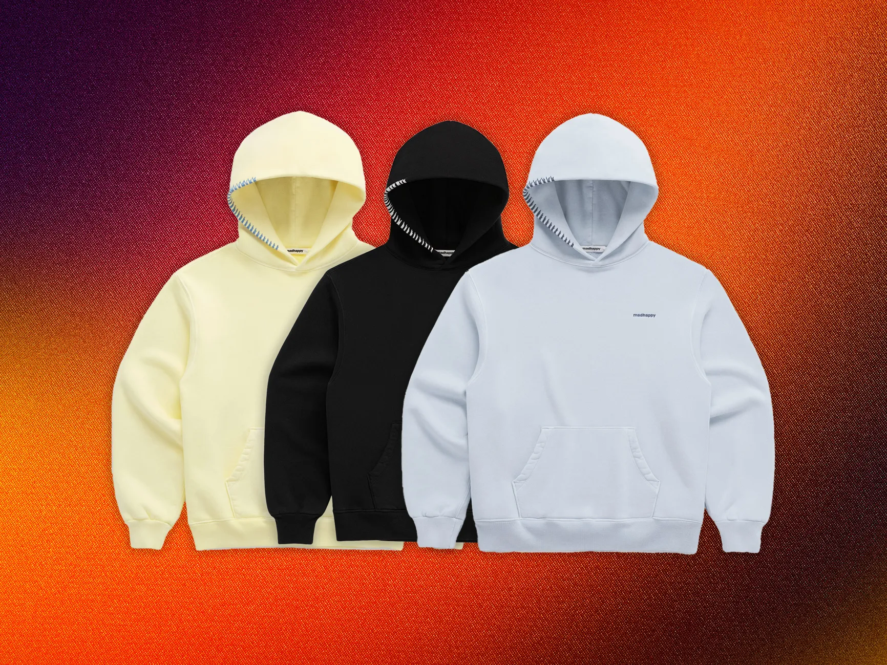 Urban Trail Sales Store -Urban Trail Sales Store MadHappy Classics Fleece Hoodie yellow black blue Abstract Background 022025 SOURCE MadHappy