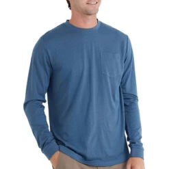 Men's Bamboo Heritage Pocket Long Sleeve 7 Men's Bamboo Heritage Pocket Long Sleeve -Urban Trail Sales Store heritage pocket long sleeve heron blue men top 1