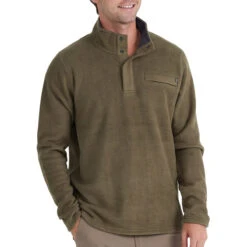 Men's Bamboo Polar Fleece Snap Pullover -Urban Trail Sales Store polar fleece snap pullover military green men top 1